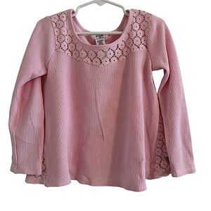 Guess| Kids Pink Long Sleeve Crochet Tee-  Size M (5-6 years)